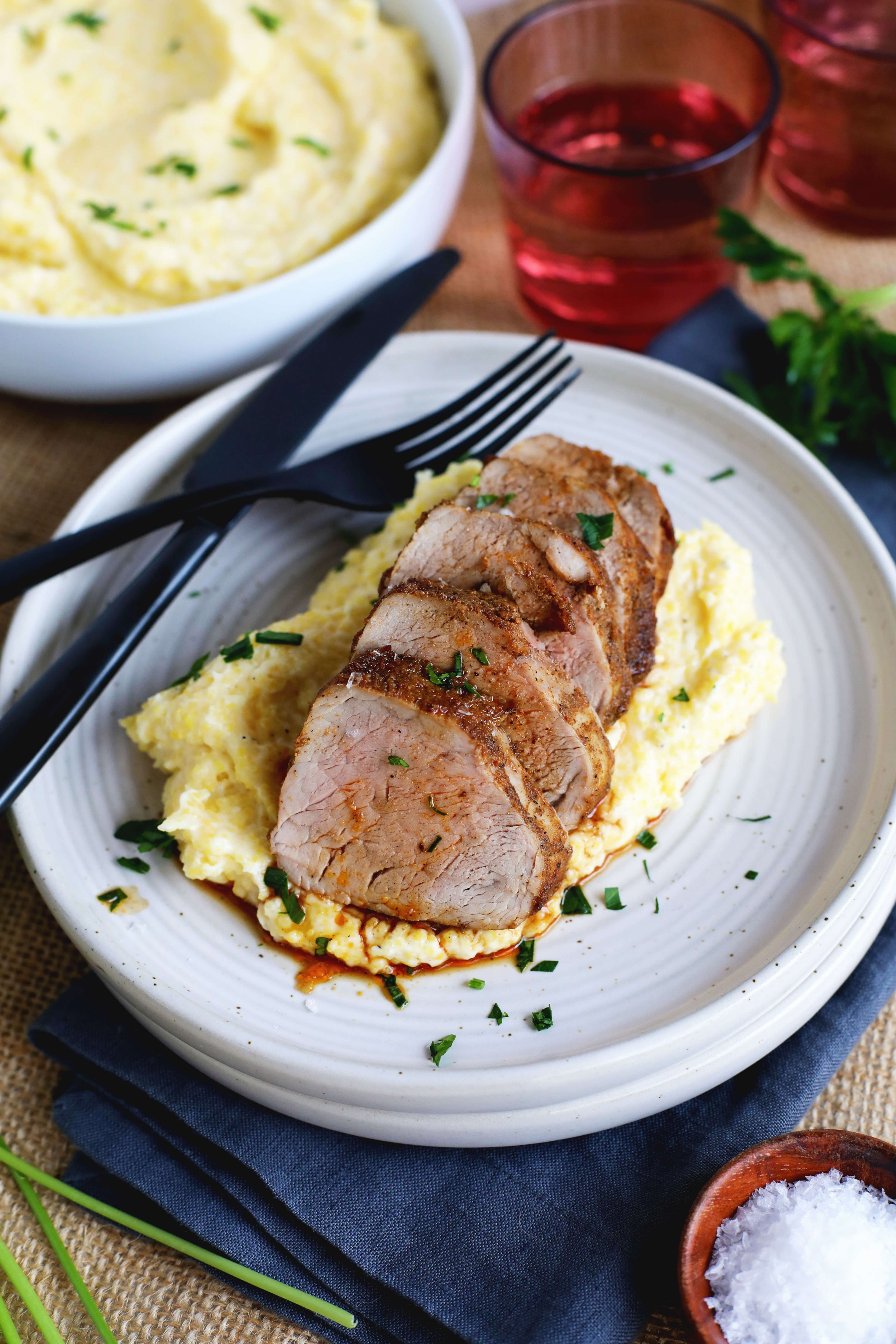 5 Spice-Rubbed Pork Tenderloin with Creamy Polenta