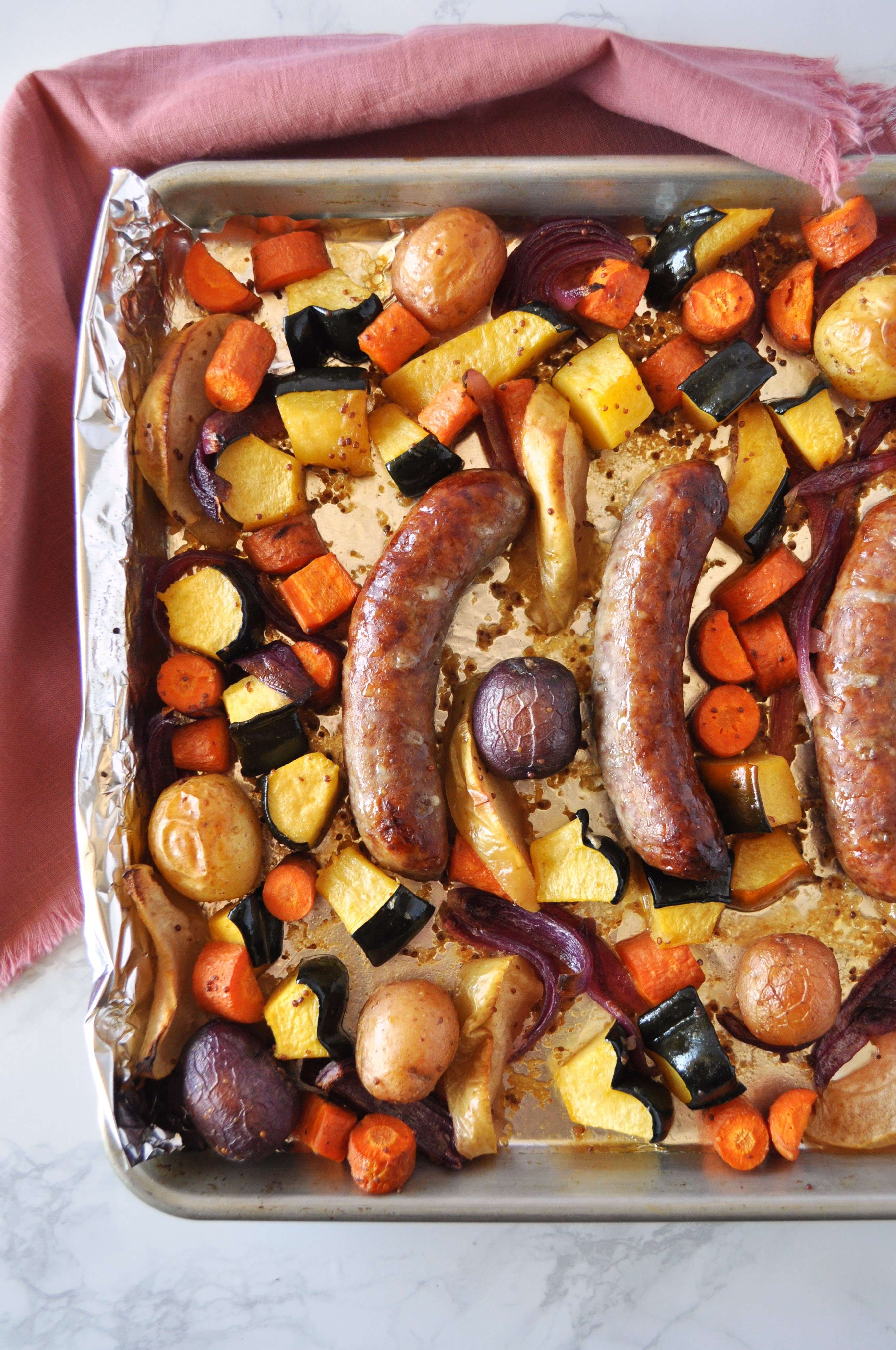 6 Sheetpan Brats and Roasted Vegetables