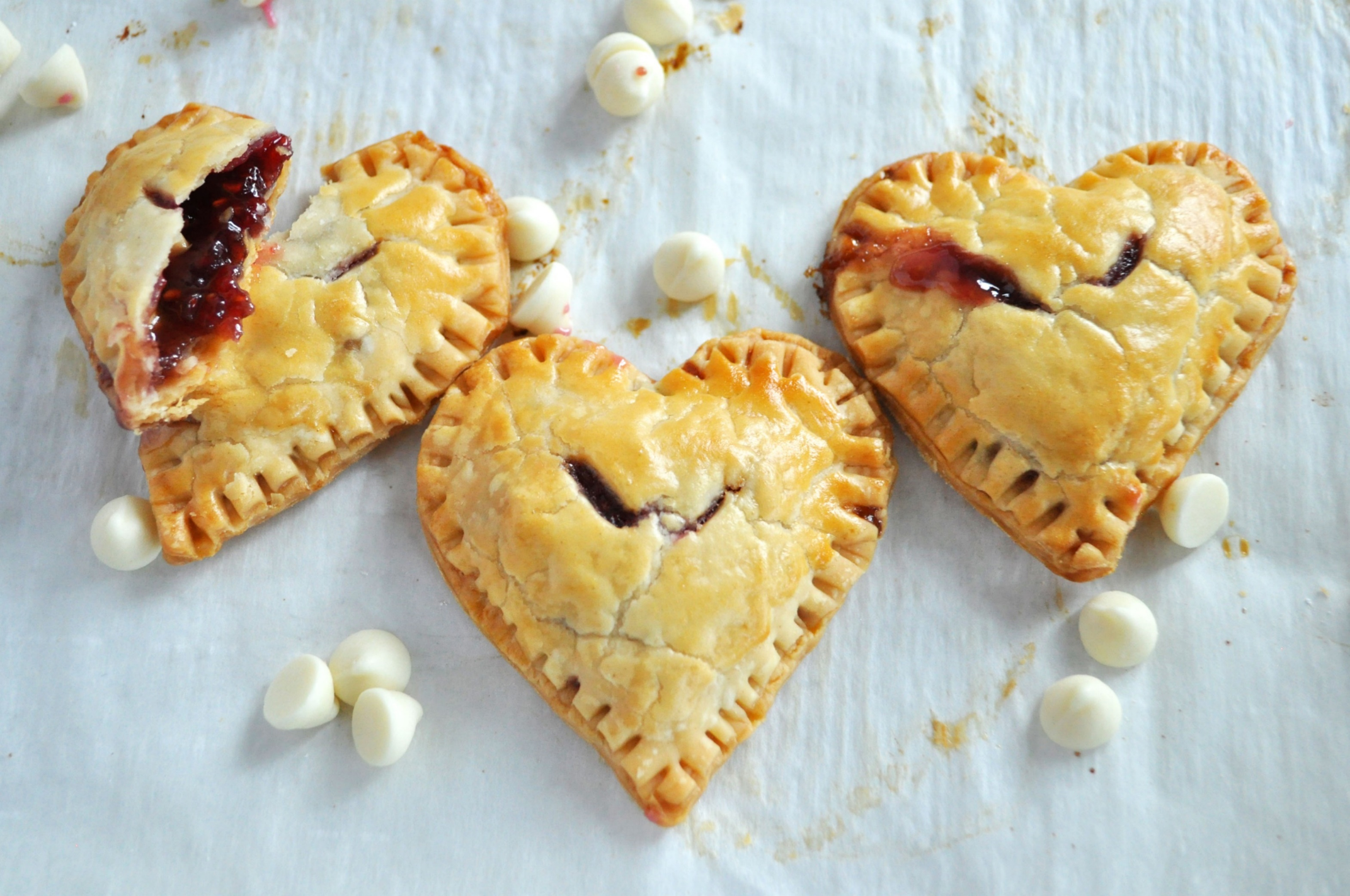 7 Raspberry White Chocolate Heart Pies
